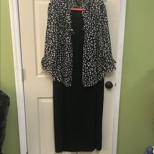 Black Maxi Dress with Polka Dot Jacket